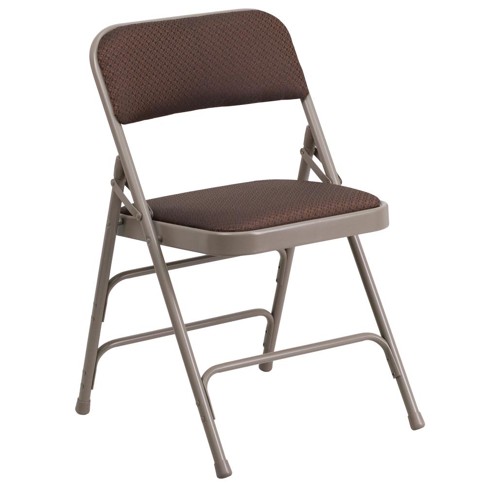 HERCULES Series Curved Triple Braced & Double Hinged Brown Patterned Fabric Metal Folding Chair - Flash Furniture