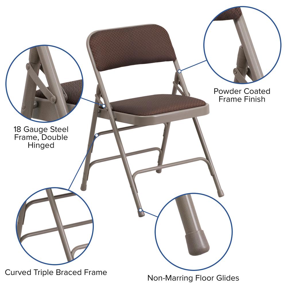 HERCULES Series Curved Triple Braced & Double Hinged Brown Patterned Fabric Metal Folding Chair - Flash Furniture