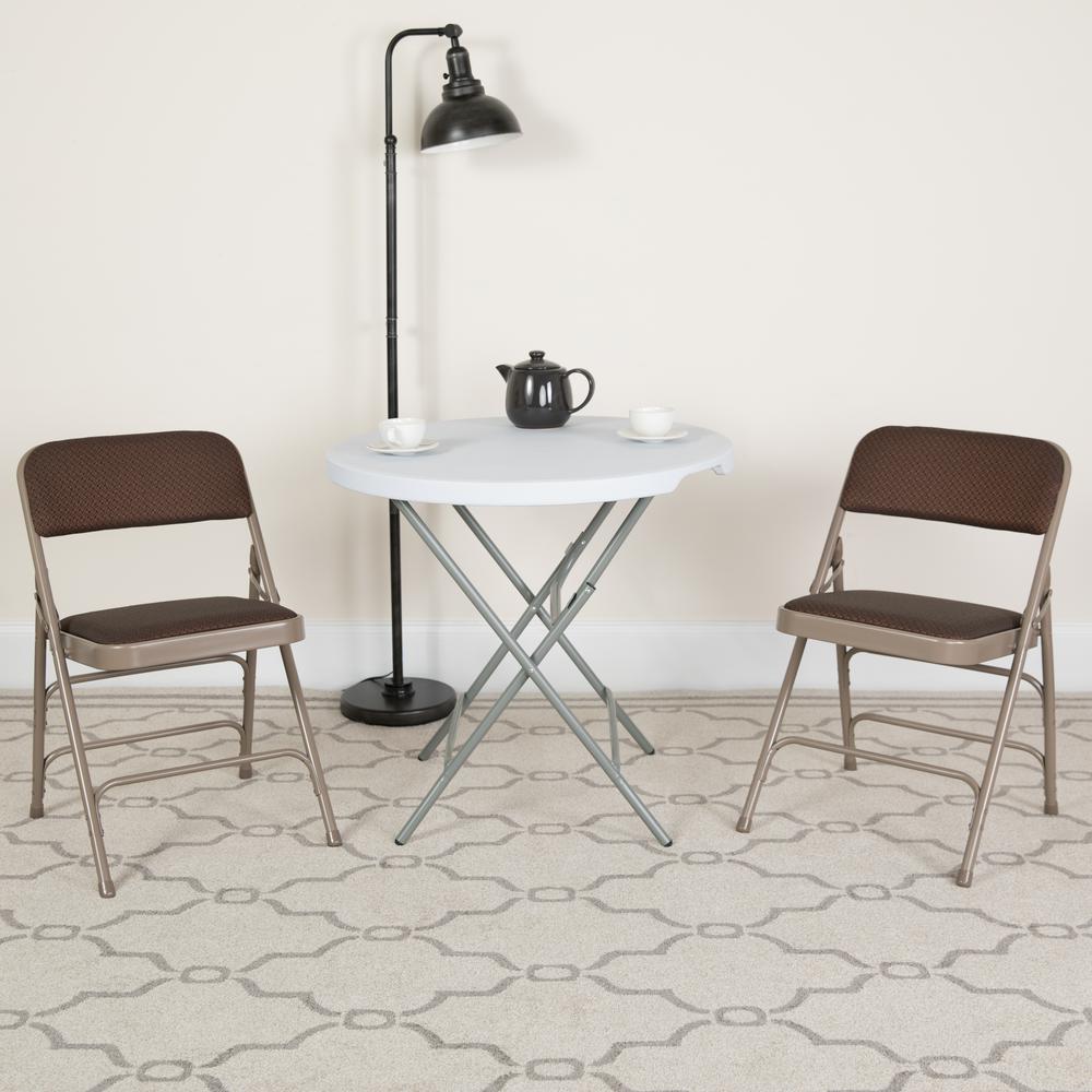 HERCULES Series Curved Triple Braced & Double Hinged Brown Patterned Fabric Metal Folding Chair - Flash Furniture