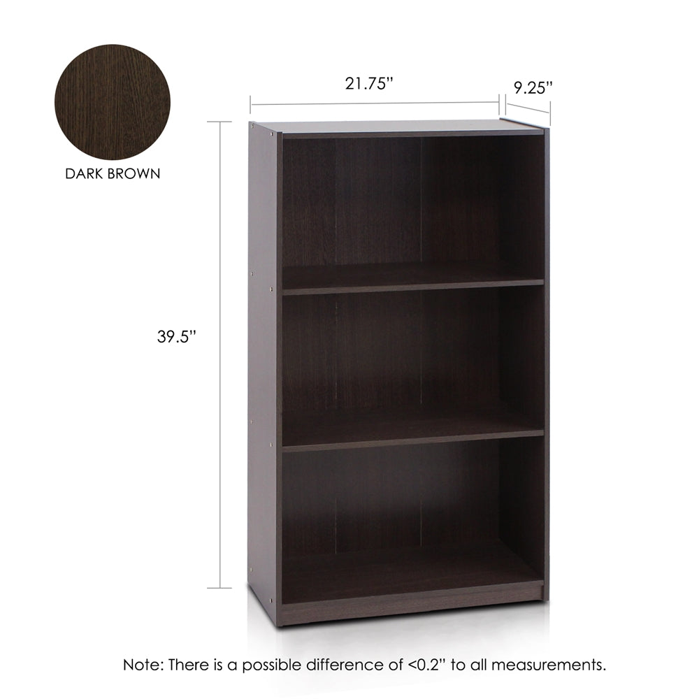 Basic 3-Tier Bookcase Storage Shelves,Dark Brown - Furinno