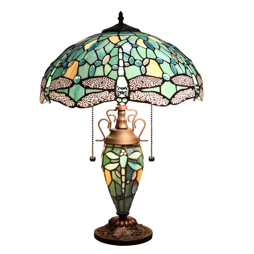 Sunniva Dragonfly Tiffany-Style 3-Light Double Lit Table Lamp 16'' Shade - CHLOE Lighting