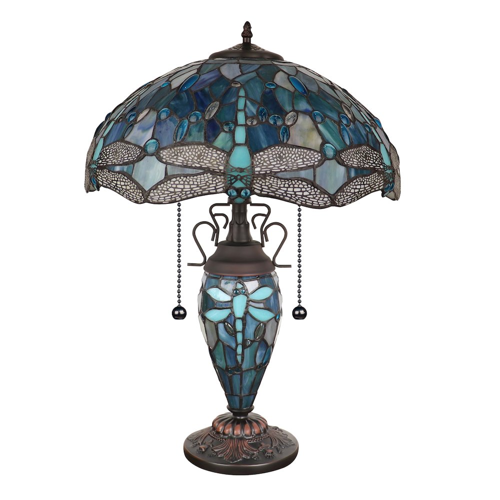 Sunniva Dragonfly Tiffany-Style 3-Light Double Lit Table Lamp 16'' Shade - CHLOE Lighting