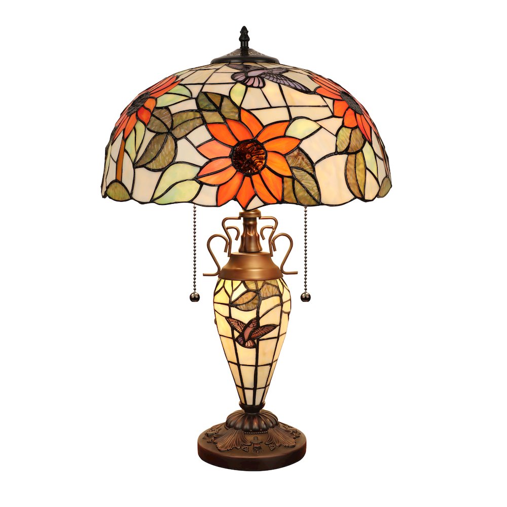 SARAI Tiffany-Style Floral Design 3-Light Double Lit Table Lamp 16'' Shade - CHLOE Lighting