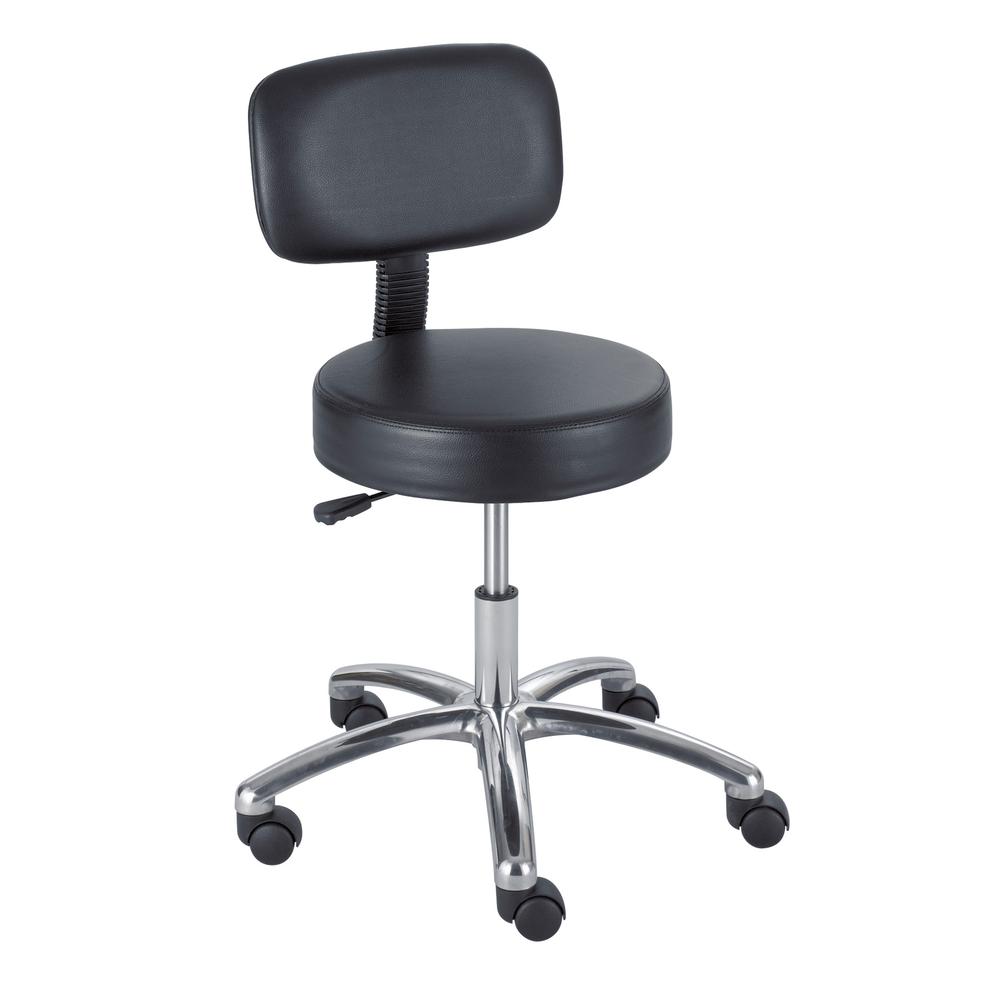 Safco 3430BL Pneumatic Lab Stool With Back - Vinyl Black Seat - Steel Black Frame - 5-star Base - 23'' Width x 23'' Depth x 35.5'' Height