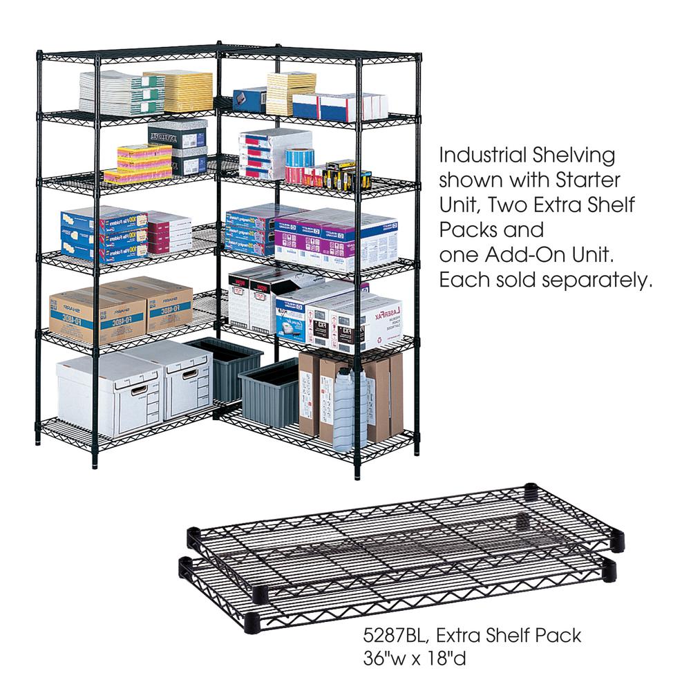 Safco Industrial Wire Extra Shelve - 36'' x 18'' x 1.5'' - 2 x Shelf(ves) - 1000 lb Load Capacity - Leveling Glide - Black - Powder Coated - Steel - Assembly Required