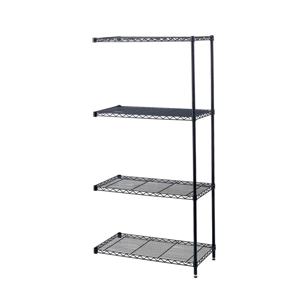 Safco Industrial Wire Shelving Add-On Unit - 48'' x 18'' x 72'' - 4 x Shelf(ves) - 1000 lb Load Capacity - Leveling Glide, Adjustable Leveler, Adjustable Feet, Dust Proof - Black - Powder Coated - Steel,