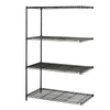 Safco Industrial Wire Shelving Add-On Unit - 48'' x 24'' x 72'' - 4 x Shelf(ves) - 3200 lb Load Capacity - Adjustable Glide, Durable - Black - Powder Coated - Steel - Assembly Required