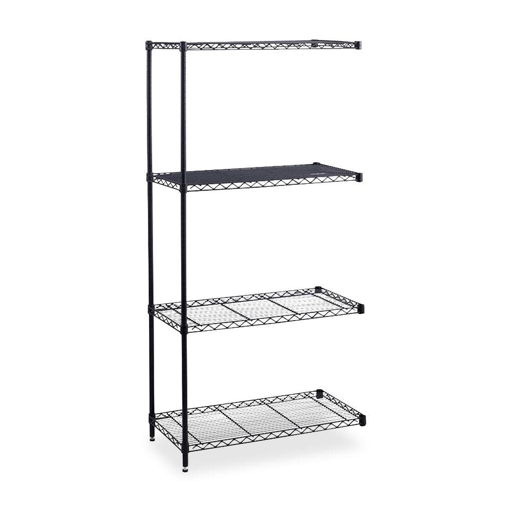 Safco Industrial Wire Shelving Add-On Unit - 36'' x 24'' x 72'' - 4 x Shelf(ves) - 1250 lb Load Capacity - Leveling Glide, Adjustable Shelf - Black - Powder Coated - Steel - Assembly Required
