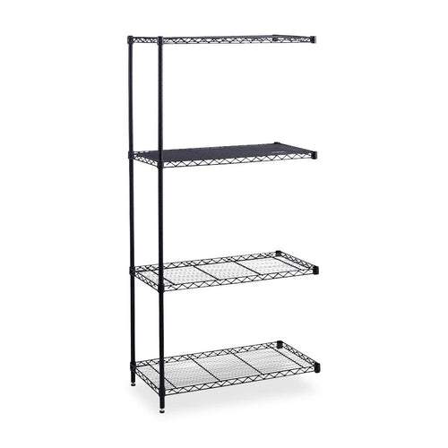Safco Industrial Wire Shelving Add-On Unit - 36'' x 24'' x 72'' - 4 x Shelf(ves) - 1250 lb Load Capacity - Leveling Glide, Adjustable Shelf - Black - Powder Coated - Steel - Assembly Required