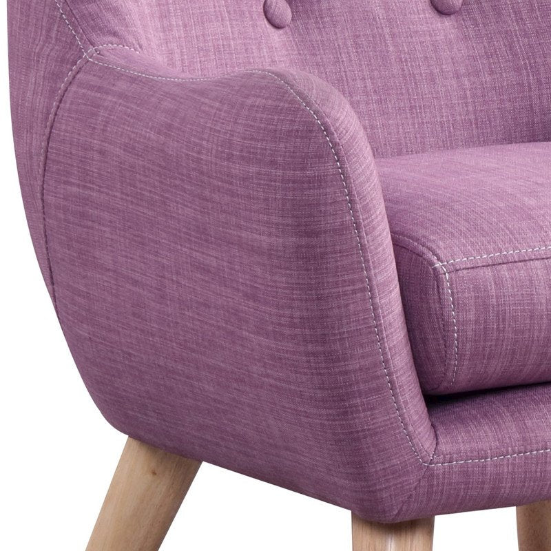 Fenix 19.5''W Pink Linen Kids Chair with Button Tufted Back and Wooden Legs - Lilola Home