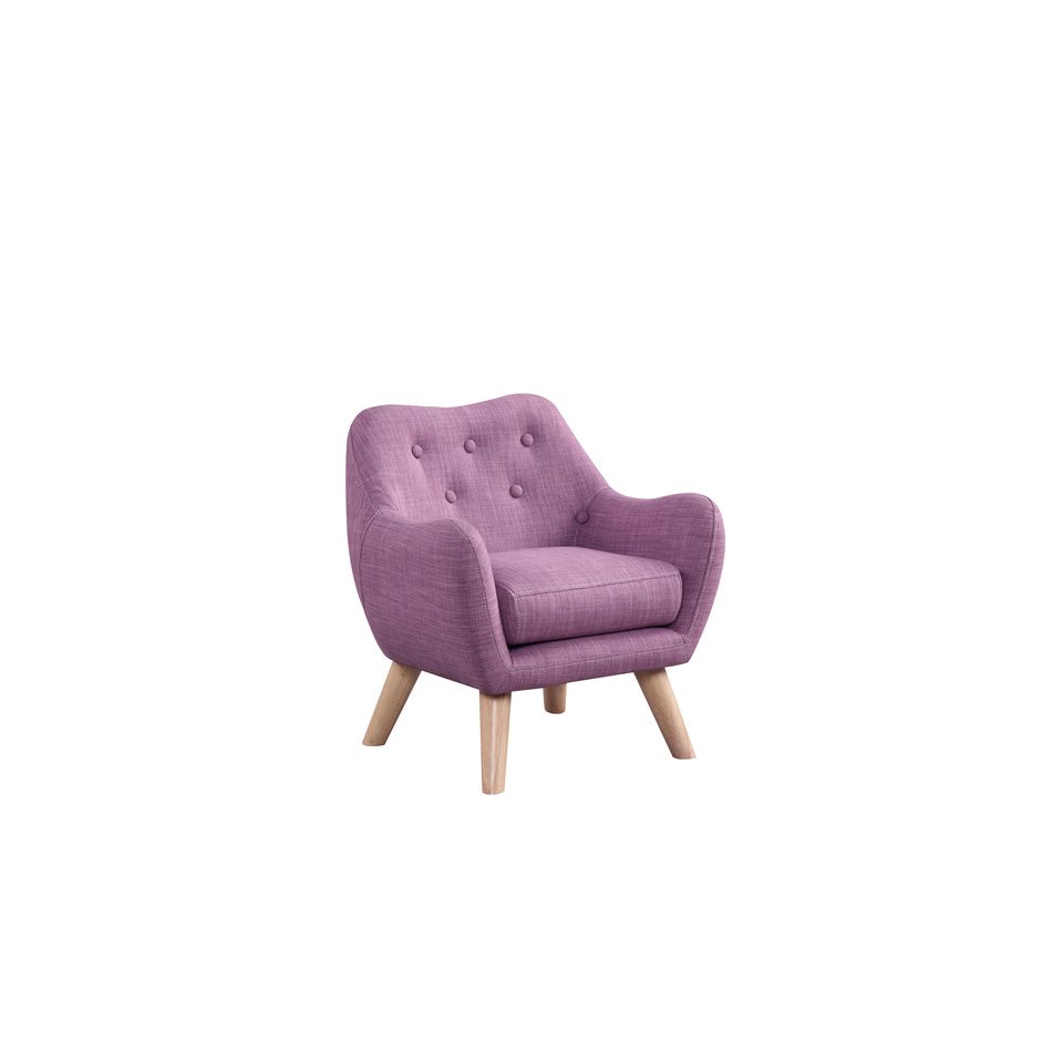 Fenix 19.5''W Pink Linen Kids Chair with Button Tufted Back and Wooden Legs - Lilola Home