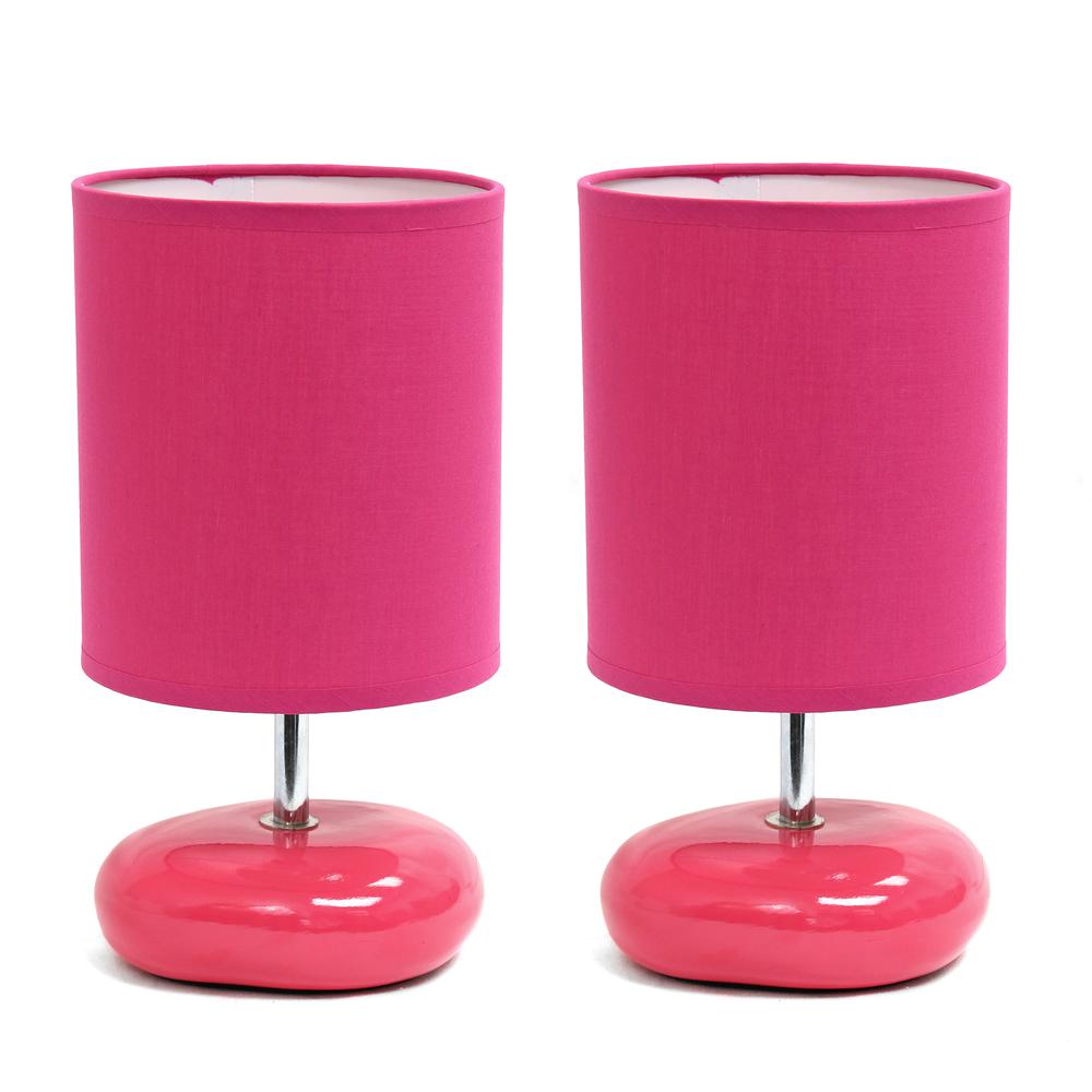 10.24'' Traditional Mini Round Rock Table Lamp 2 Pack Set, Pink - Creekwood Home
