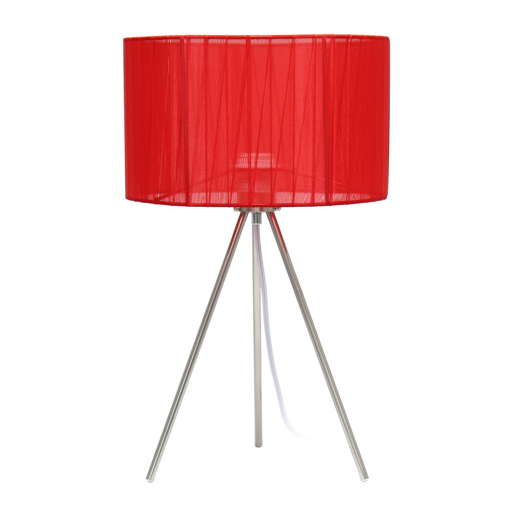 19.69'' Contemporary Brushed Nickel Pedestal Table Lamp, Red Shade - Creekwood Home