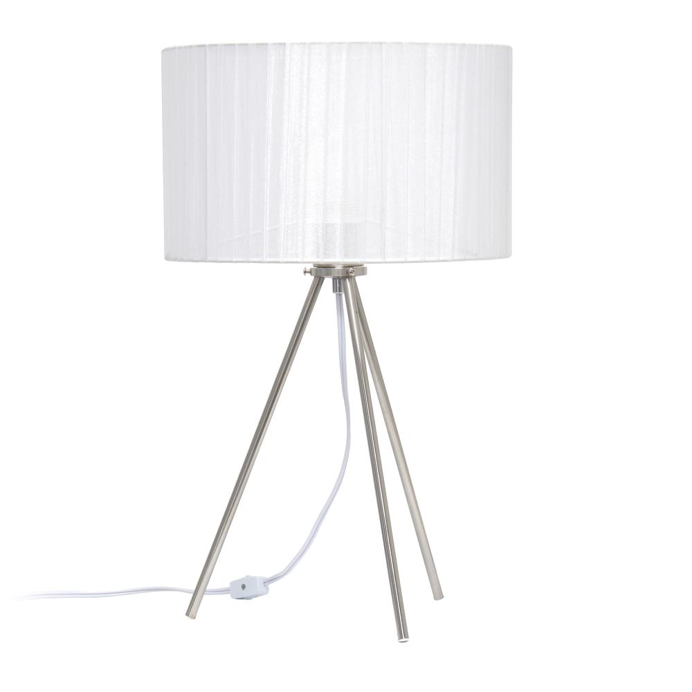 19.69'' Contemporary Brushed Nickel Pedestal Table Lamp, White Shade - Creekwood Home