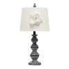 25'' Elegant Table Lamp with Flower Adornment, Linen Shade, Aged Bronze - Lalia Home