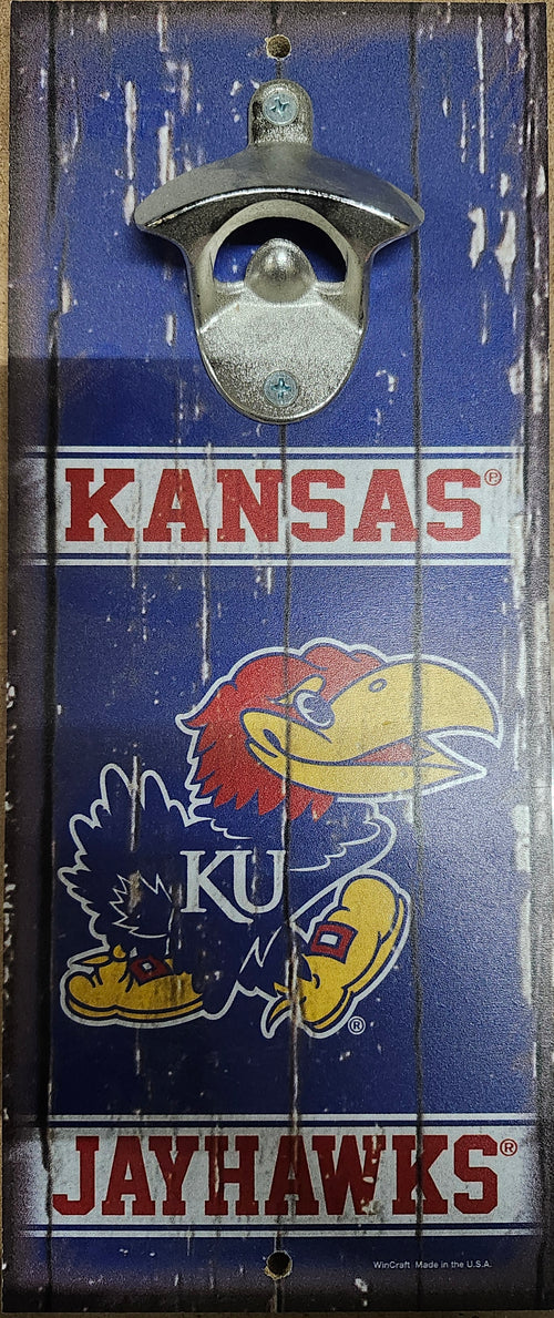 Kansas Jayhawks Sign Wood 5x11 Bottle Opener Alternate - 14