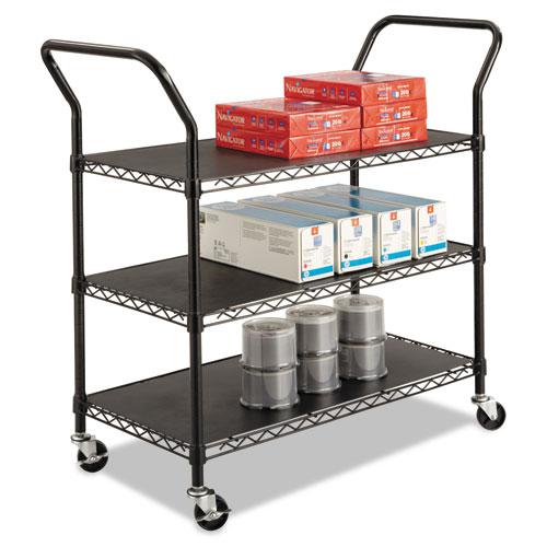Wire Utility Cart, Metal, 3 Shelves, 600 lb Capacity, 43.75'' x 19.25'' x 40.5'', Black - Safco