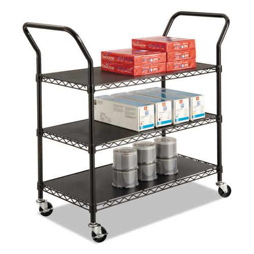 Wire Utility Cart, Metal, 3 Shelves, 600 lb Capacity, 43.75'' x 19.25'' x 40.5'', Black - Safco