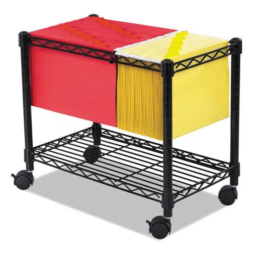 Wire Mobile File, Metal, 1 Shelf, 2 Bins, 14'' x 24'' x 20.5'', Black - Safco