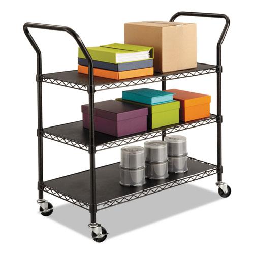 Wire Utility Cart, Metal, 3 Shelves, 600 lb Capacity, 43.75'' x 19.25'' x 40.5'', Black - Safco