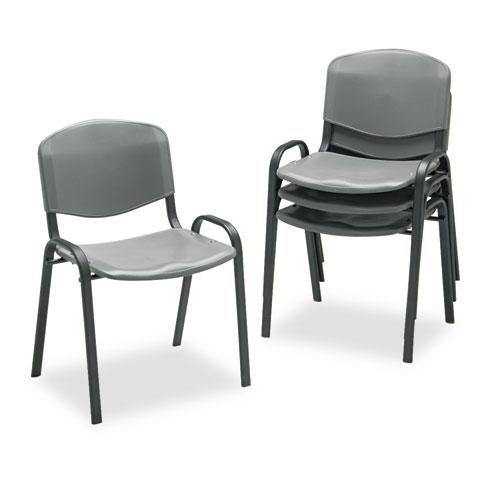 Stacking Chair, Supports Up to 250 lb, 18'' Seat Height, Charcoal Seat, Charcoal Back, Black Base, 4/Carton - Safco