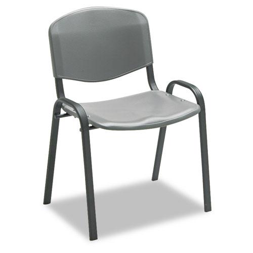 Stacking Chair, Supports Up to 250 lb, 18'' Seat Height, Charcoal Seat, Charcoal Back, Black Base, 4/Carton - Safco