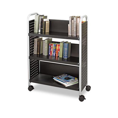 Scoot Single-Sided Book Cart, Metal, 3 Shelves, 33'' x 14.25'' x 44.25'', Black - Safco