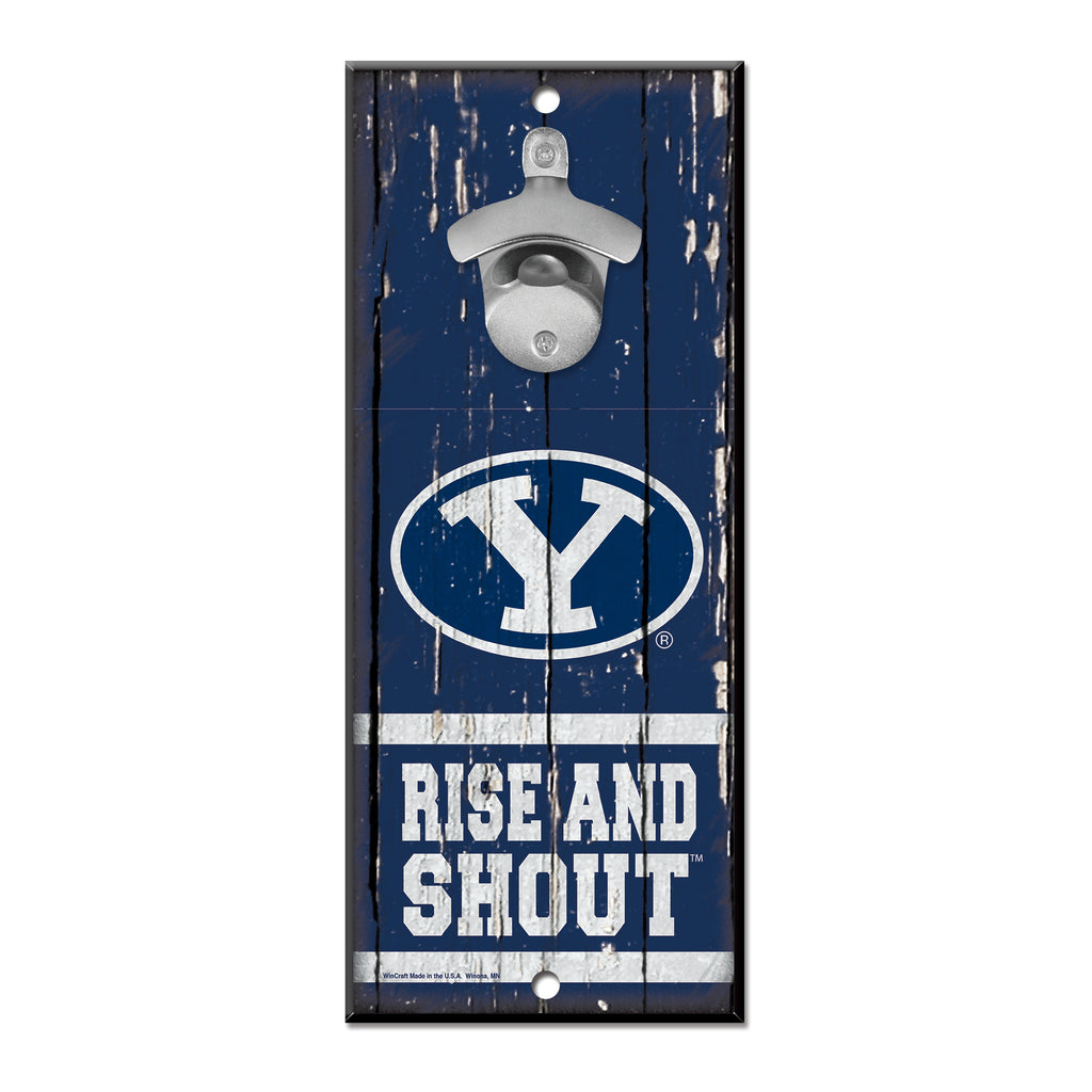 BYU Cougars Sign Wood 5x11 Bottle Opener Slogan - 14
