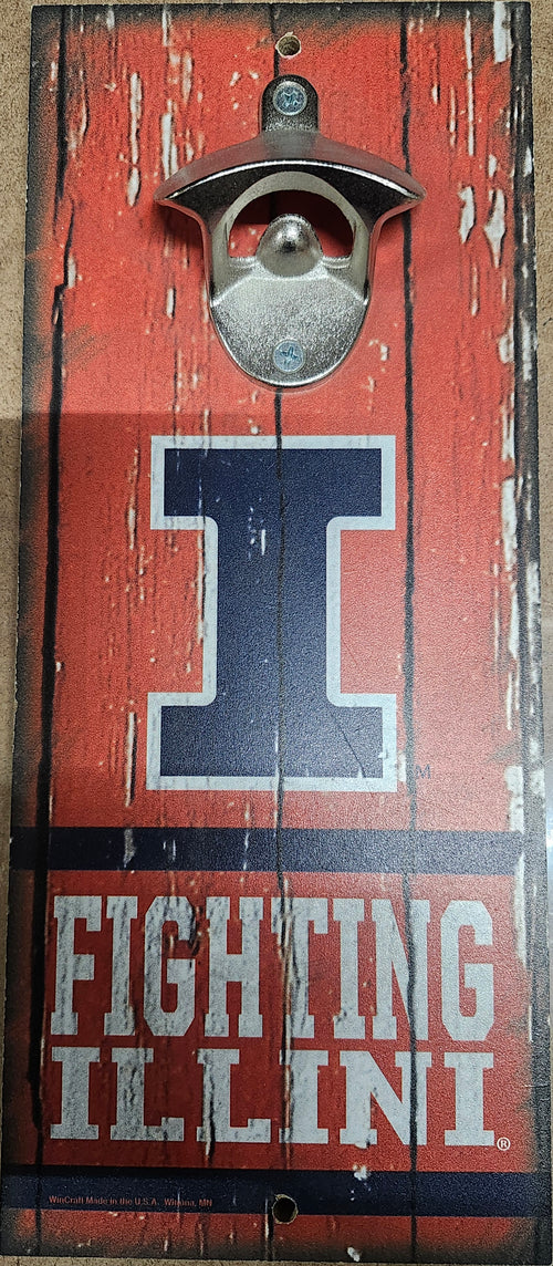 Illinois Fighting Illini Sign Wood 5x11 Bottle Opener Alternate - 14