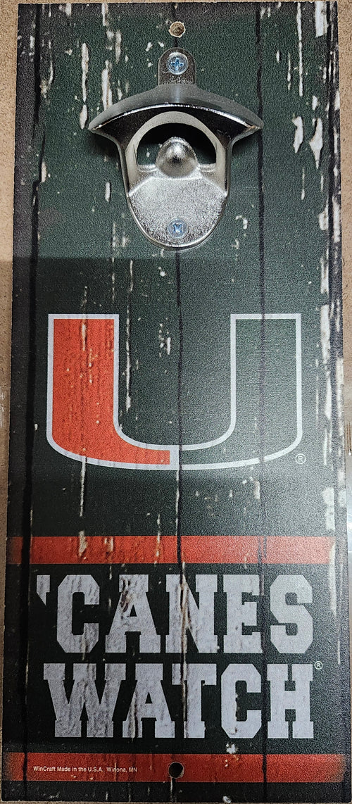 Miami Hurricanes Sign Wood 5x11 Bottle Opener Slogan - 14