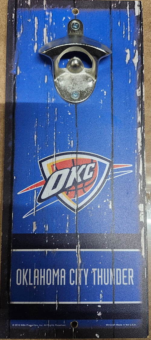 Oklahoma City Thunder Sign Wood 5x11 Bottle Opener Alternate - 14