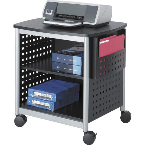 Safco Scoot Desk Side Hole Pattern Printer Stand - 200 lb Load Capacity - 3 x Shelf(ves) - 26.5'' Height x 26.5'' Width x 20.5'' Depth - Floor - Laminate, Powder Coated - Steel - Black, Silver