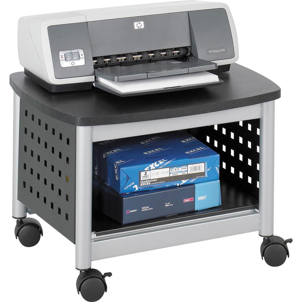 Safco Scoot Underdesk Printer Stand - 100 lb Load Capacity - 14.5'' Height x 20.3'' Width x 16.5'' Depth - Floor - Powder Coated Black - Steel, Particleboard - Black, Silver