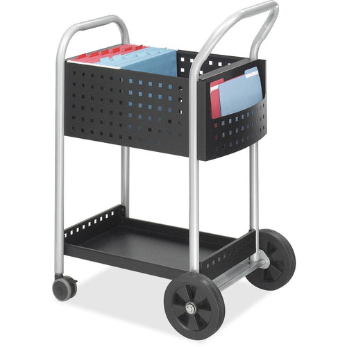 Safco Scoot Mail Cart - 2 Shelf - 300 lb Capacity - 4 Casters - 3'' , 8'' Caster Size - Steel - x 22'' Width x 27'' Depth x 40.5'' Height - Black, Silver - 1 Each
