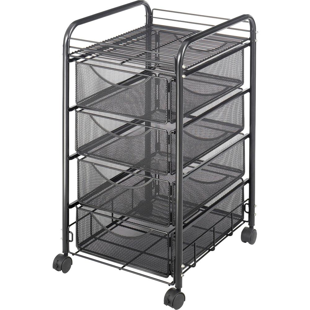 Safco Onyx Double Mesh Mobile File Cart - 2 Shelf - 4 Drawer - 4 Casters - 1.50'' Caster Size - x 15.8'' Width x 17'' Depth x 27'' Height - Black Steel Frame - Black - 1 Each