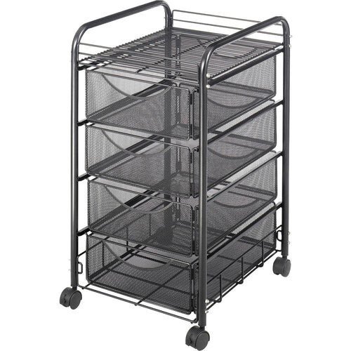 Safco Onyx Double Mesh Mobile File Cart - 2 Shelf - 4 Drawer - 4 Casters - 1.50'' Caster Size - x 15.8'' Width x 17'' Depth x 27'' Height - Black Steel Frame - Black - 1 Each