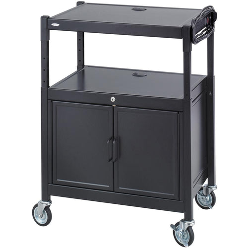 Safco Steel Adjustable AV Carts - Up to 20'' Screen Support - 120 lb Load Capacity - 3 x Shelf(ves) - 42'' Height x 26.8'' Width x 20.5'' Depth - Floor Stand - Powder Coated - Steel - Black