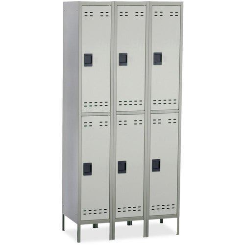 Safco Double-Tier Two-tone 3 Column Locker with Legs - 36'' x 18'' x 78'' - 3 x Shelf(ves) - Recessed Locking Handle - Gray - Steel