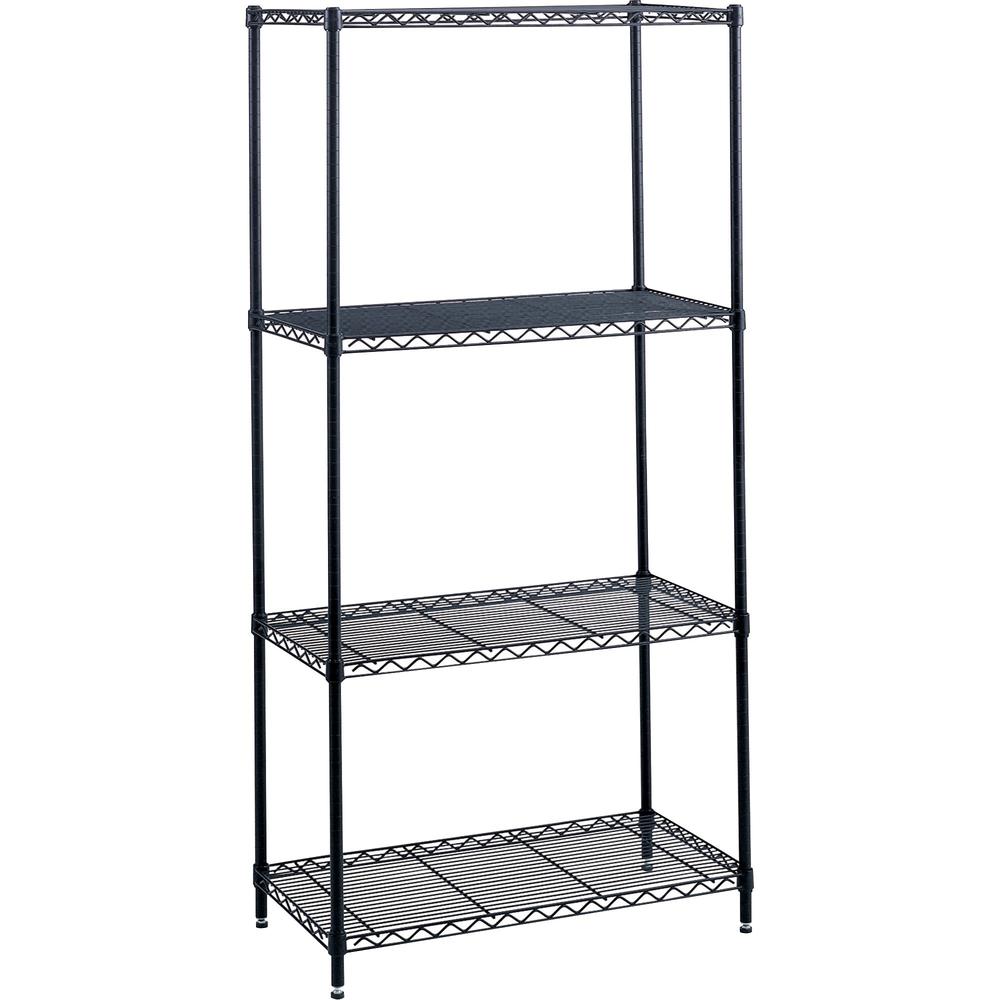 Safco Industrial Wire Shelving - 48'' x 18'' x 72'' - 4 x Shelf(ves) - 1250 lb Load Capacity - Leveling Glide, Dust Proof, Adjustable Leveler, Adjustable Feet - Black - Powder Coated - Steel - Assembly R