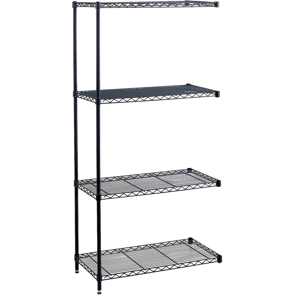 Safco Industrial Wire Shelving Add-On Unit - 48'' x 18'' x 72'' - 4 x Shelf(ves) - 1000 lb Load Capacity - Leveling Glide, Adjustable Leveler, Adjustable Feet, Dust Proof - Black - Powder Coated - Steel,
