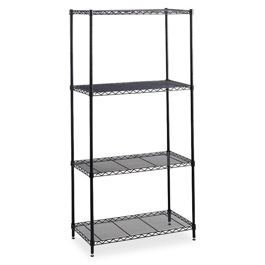 Safco Industrial Wire Shelving - 36'' x 24'' - 4 x Shelf(ves) - 2500 lb Load Capacity - Leveling Glide, Dust Proof, Adjustable Shelf, Durable - Black - Powder Coated - Steel - Assembly Required