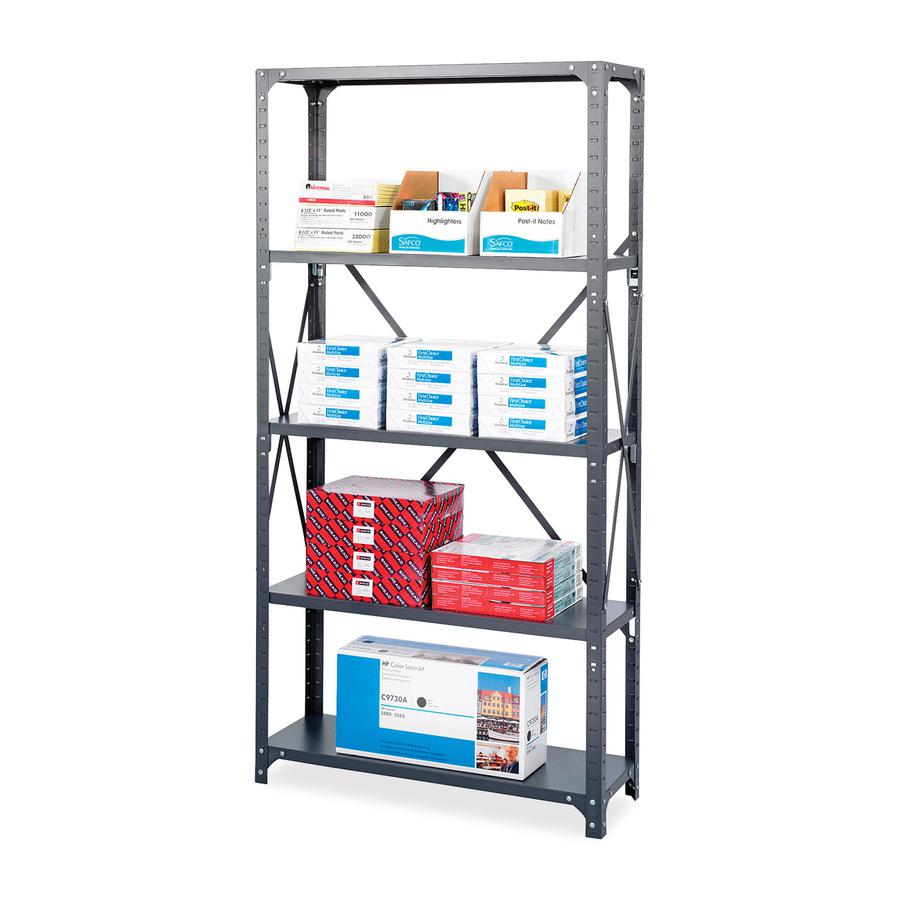 Safco Commercial Shelf Kit - 36'' x 24'' x 75'' - 5 x Shelf(ves) - 3500 lb Load Capacity - Dark Gray - Powder Coated - Steel - Assembly Required