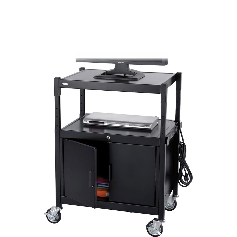 Safco Steel Adjustable AV Carts - Up to 20'' Screen Support - 120 lb Load Capacity - 3 x Shelf(ves) - 42'' Height x 26.8'' Width x 20.5'' Depth - Floor Stand - Powder Coated - Steel - Black