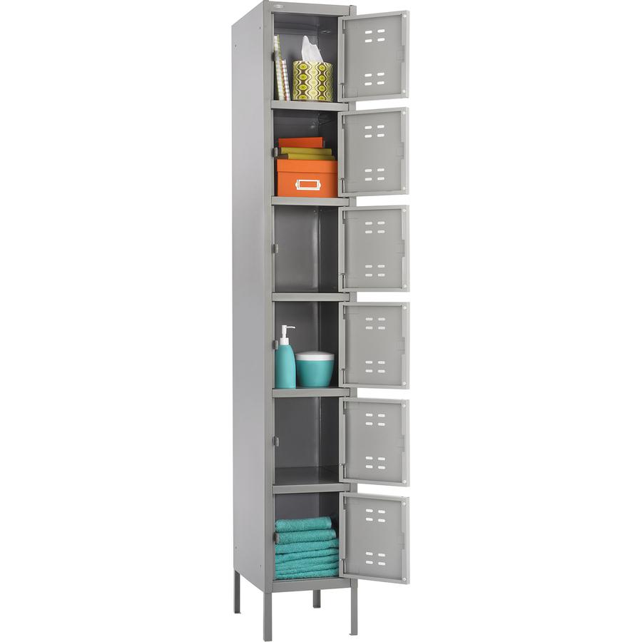 Safco Six-Tier Two-tone Box Locker with Legs - 18'' x 12'' x 78'' - Recessed Locking Handle - Gray - Steel