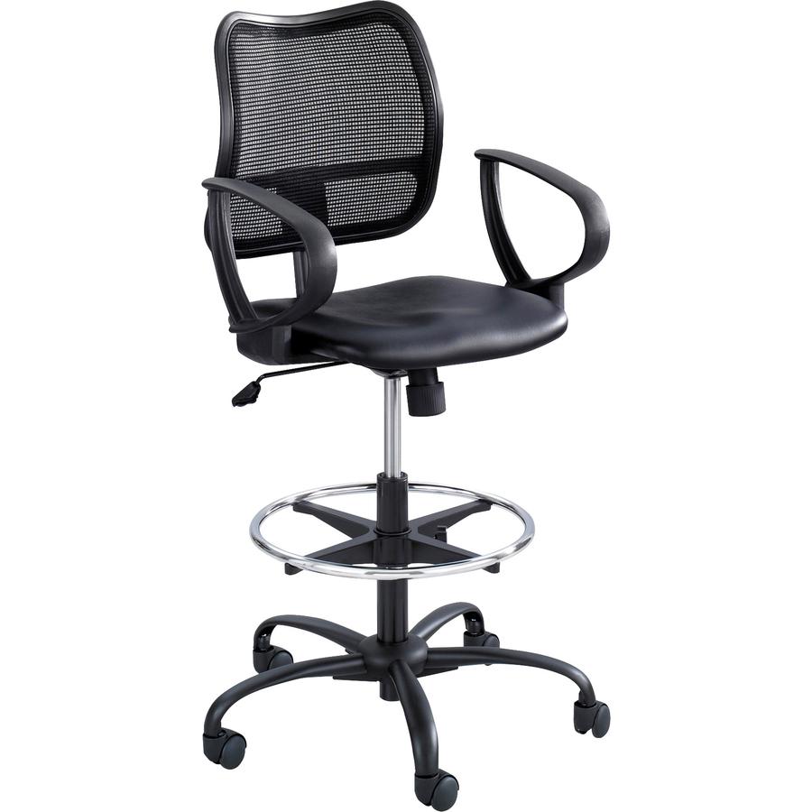 Safco Vue Extended-Height Vinyl Chair - Black Vinyl, Nylon, Polyester Seat - Black Back - 5-star Base - 1 Each