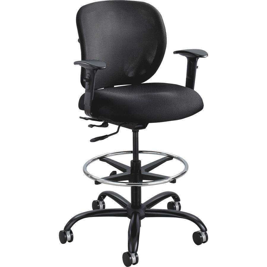 Safco Vue Heavy-duty Stool - Black Vinyl Seat - Black Nylon Back - 5-star Base - Black - 1 Each