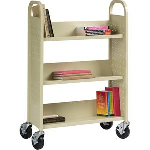 Lorell Single-sided Book Cart - 3 Shelf - 200 lb Capacity - 5'' Caster Size - Steel - x 39'' Width x 14'' Depth x 46'' Height - Putty - 1 Each