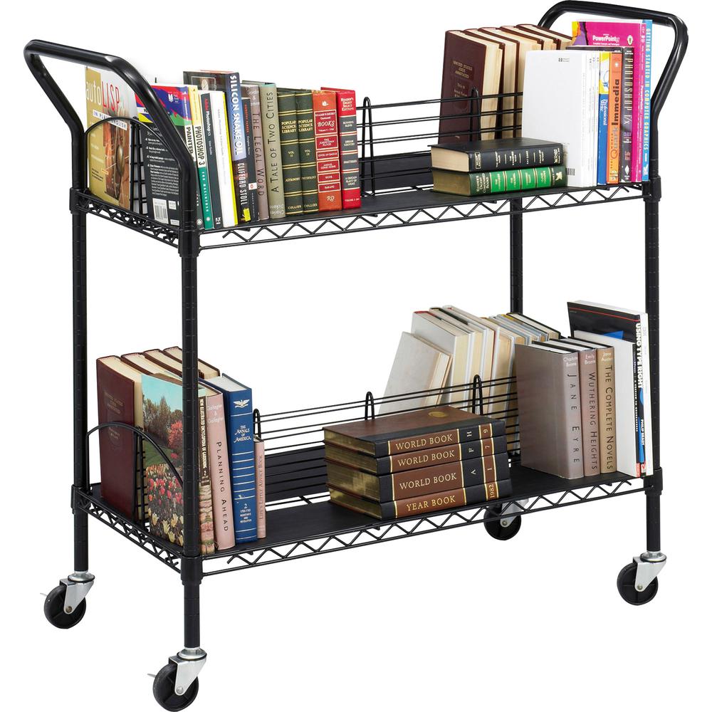 Safco Double Sided Wire Book Cart - 4 Shelf - 200 lb Capacity - 4 Casters - 3'' Caster Size - Steel - 34'' Width x 19.3'' Depth x 40.5'' Height - Black