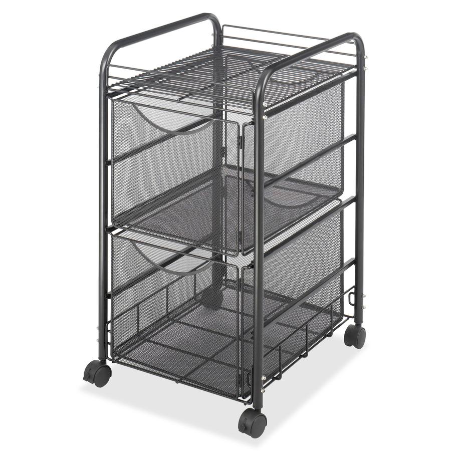 Safco Onyx Double Mesh Mobile File Cart - 2 Shelf - 2 Drawer - 4 Casters - 1.50'' Caster Size - x 15.8'' Width x 17'' Depth x 27'' Height - Black Steel Frame - Black - 1 Each