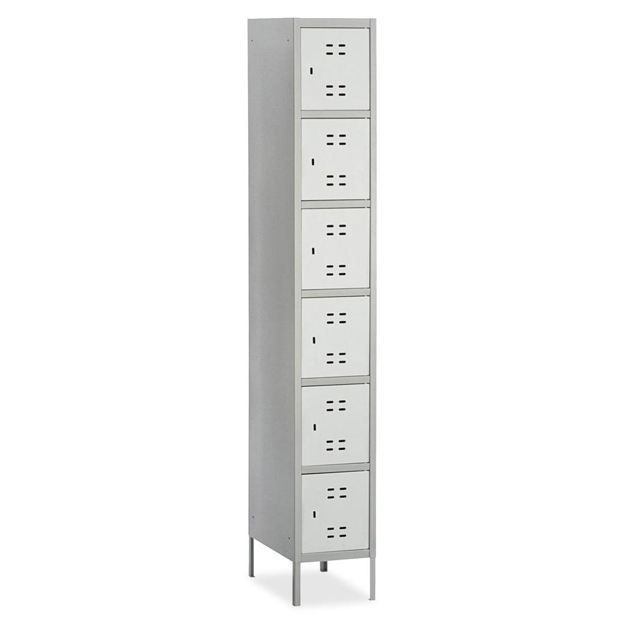 Safco Six-Tier Two-tone Box Locker with Legs - 18'' x 12'' x 78'' - Recessed Locking Handle - Gray - Steel